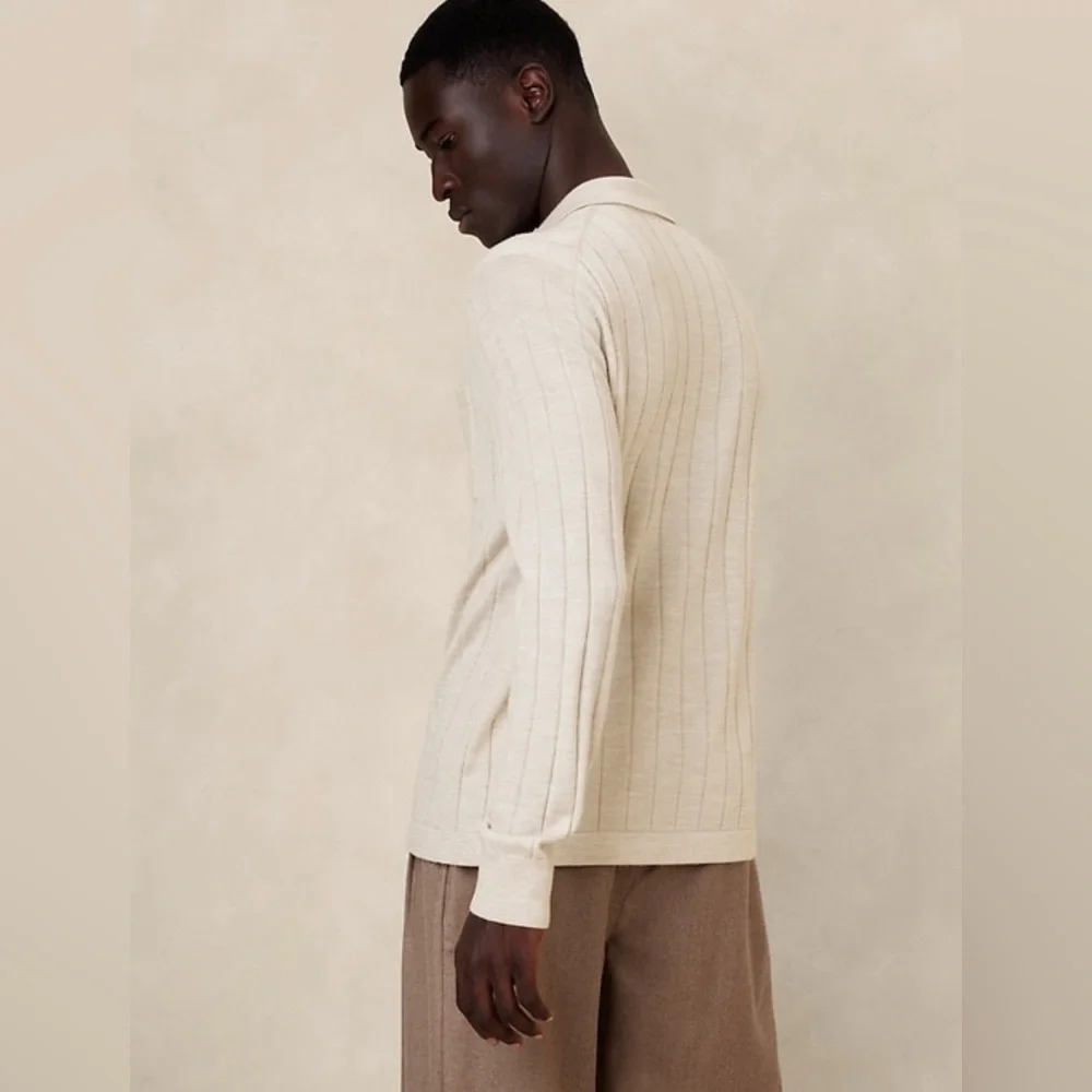 NWT Banana Republic Heather Oatmeal Merino Sweater Polo Size Large Tall.